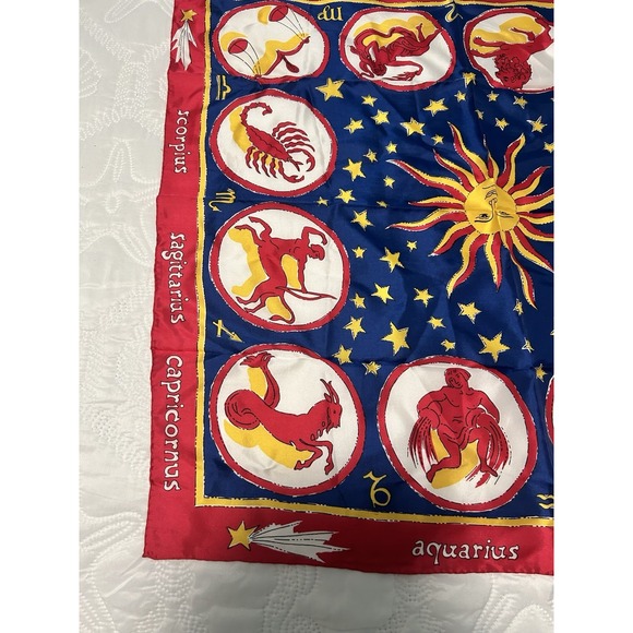 Vintage 1960s Zodiac Astrology Burmel Scarf red blue Gold Silk Celestial retro - Picture 3 of 8